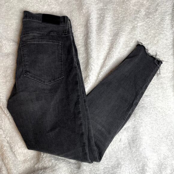 MADEWELL 9" Mid-Rise Skinny Raw Hem Distressed Ripped Knee Black Grey Jean 28 - Picture 2 of 8